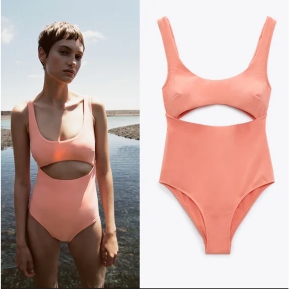 Zara cut-out swimsuit size Medium tangerine - Picture 1 of 8
